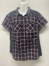 Harley Davidson Black & Pink Plaid Short Sleeve Button Top Size Large picture