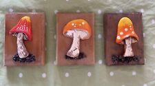 3 Vintage Hand PaintedCeramic Mushroom Wall Plaques ByHamilton Gifts Novato CA. picture