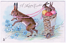 Easter Vintage Postcard Big Rabbit Pulls Cart Baby Bunnies Eggs Tuck Series 1652 picture