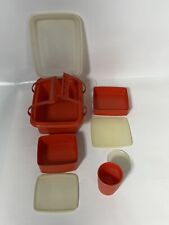 USA VINTAGE  TUPPERWARE Red Orange Mini Pak N Carry Lunch Box Set 9 PCS SET picture
