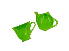 2 VTG Tea Bag Holders Satin Shelley Gracie Bone China Green Tea Cup & Pot Shape picture
