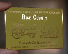VINTAGE 1992 RICE COUNTY STEAM GAS ENGINE MN ANTIQUE SHOW METAL DASH PLAQUE SIGN picture