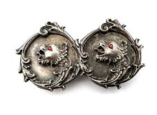 Antique Sterling 925 Silver Ruby Dragon Belt Buckle - 22.2 Grams picture