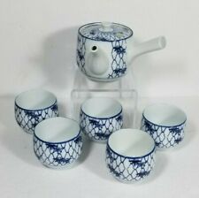 Celadon Tea Set 6 Pc Porcelain Vintage Blue Side Handle Teapot Tea Cup Japan picture
