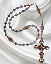 Handmade Eastern Greek Orthodox Rosary Lapis Lazuli Beads Copper Crucifix picture