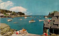 Lobster Boats And Gear In A Lovely Harbor In Maine Vintage Postcard picture