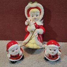 Vtg TILSO Japan Christmas Angel Spaghetti Trim with 2 Small Chained Santa Babies picture