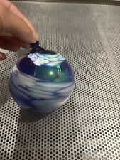 Mt. St. Helens Ash Witch Ball Christmas Ornament Blue White Hand Blown Glass Art picture