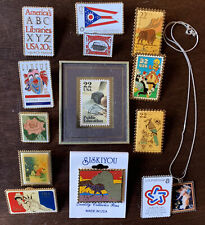 STAMPS PINS AND NECKLACE COLLECTION. PUBLIC EDUCATION STAMP IS NUMBERED ON BACK picture