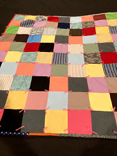 Vintage Handmade Patchwork Quilt Lap Blanket Poly Tied Small 41