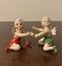 (2) Vintage Tinker Bell Red & Green Fairy Pixie Angel Girl Candle Hugger Japan picture
