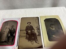 Antique 1800s 3 Photographs Tin Type Husband w Wife Standing Woman Man Sitting picture