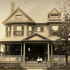 Antique RPPC Real Photograph Postcard Beautiful House Adorable Children On Porch picture