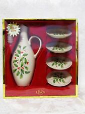 Lenox Oil Bottle with 4 Dipping Dishes Bone China Christmas Holiday Set New picture