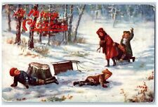 c1910's Christmas Children Playing Snowball Fighting Oilette Tuck's Postcard picture