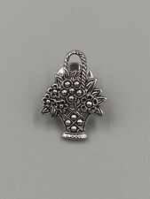 Vintage Avon Signed Silver Colored Floral Basket Lapel Pin Brooch picture