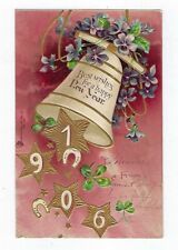 1906 Int'l Art Year Postcard  New Year Bell Gold Stars & Horsehoes Embossed picture