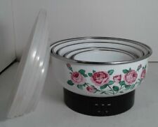 Set Of 5 Rose Enamel Over Metal Nesting Bowls With Lids picture