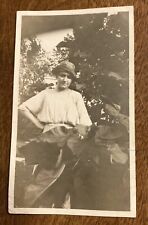 1920s Young Girl Woman Fashion Lady Dress Tree Leaves Real Photograph P10p20 picture