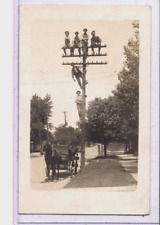Real Photo Postcard RPPC - Electrical Linemen on Pole - Occupational picture