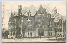 Anderson Indiana~High School~Front & Side Doors~Gentleman on Sidewalk~1908 B&W picture