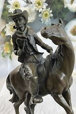 100% Real Solid Bronze Cowboy with Faitfull horse by American Artist B Wood Sale picture