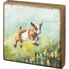 Jumping Baby Goat in Flower Field Block Sign picture