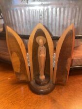 Antique Miniature Italian Wood Engraved Virgin Mary Madonna Travel Statue Figure picture