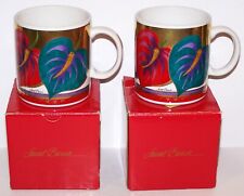 GORGEOUS PAIR OF LAUREL BURCH ANTHURIUM FLORAL COFFEE MUGS IN BOXES picture
