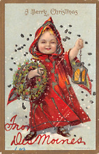 A Merry Christmas From Des Moines Iowa Julius Bien Embossed Postcard 8449 picture