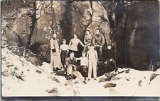 RPPC Shaniko Oregon Family Posing in Snow at Large Boulder c. 1910 picture