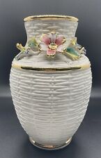 Vintage Italian Porcelain Basket 7.5”flower vase,Gold Gilt ,Italy, Ceramic Decor picture