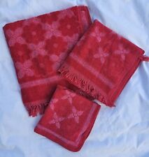 Amazing Mid Century MCM Red/Pink Floral Sears Roebuck 3 piece Bath Towel Set picture