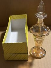 Hand Blown Glass Amber & Gold Perfume Bottle with Stopper Made in Egypt 6.5” picture