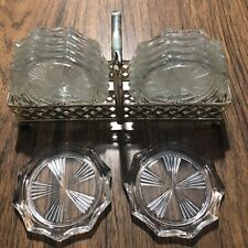 Vintage Reims France Crystal Cut Clear Glass Coasters Qty 12 Silver Tone Holder picture