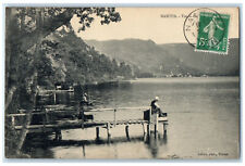 c1910 Boat Landing Nantua Ain Auvergne-Rhône-Alpes France Fishing Postcard picture