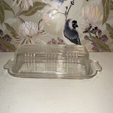 Vintage Federal Clear Glass Ribbed Criss Cross Butter Dish 1/4 lb.   1 Stick picture