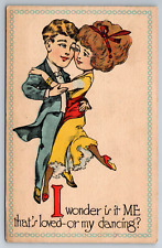 Vintage Postcard Romance Humor Couple Dancing Big Heads c1915 -12703 picture