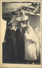 RPPC Wedding Day Young couple gown veil bouquet ~ 1904-1918 photo postcard picture