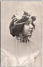 Woman In Side View Pearl Necklace & Headband Portrait Postcard picture