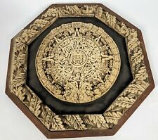 Mexico Aztec Olmec Calendar Stone Vintage Handmade Cast Resin Wood 11