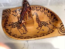 Vintage Carved African Giraffe In Decorative Wood Bowl  picture