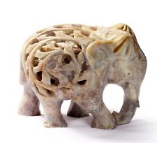 Marble Soapstone Carved Elephant - Capturing the Tender Moment of a Baby Inside picture