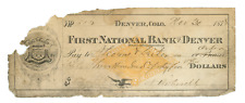 Antique Bank Check DENVER COLORADO First National Bank 1878 Revenue Stamp picture