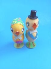 VTG Pair Of Yellow Flocked Boy & Girl Chicks Easter Figures Japan picture