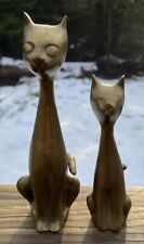 Vintage Pair Of Brass Seated Cat Figures Made In India 8.5” + 6.25” MCM Style picture