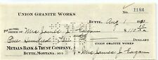 1930 BUTTE MONTANA UNION GRANITE WORKS METALS BANK & TRUST COMPANY CHECK Z1629 picture