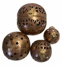 Vintage Set Of 4 Copper Nesting Ornaments With Cutout Designs picture