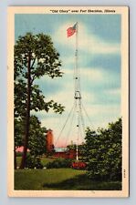 Fort Sheridan IL-Illinois, Old Glory, Antique, Vintage Souvenir Postcard picture
