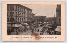 c1907 Market Street Market Day Antique Williamsport Pennsylvania PA Postcard picture